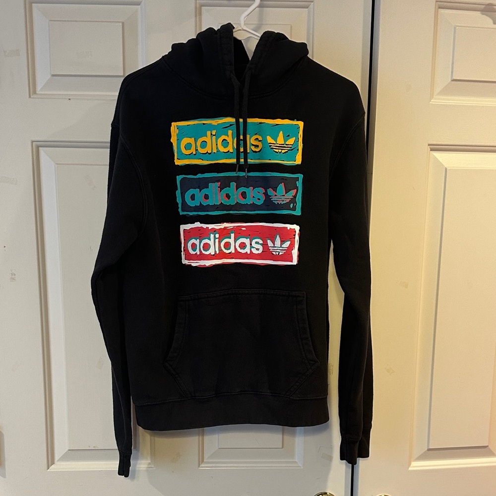 Adidas Black Hoodie with Multicolor Logo Panels